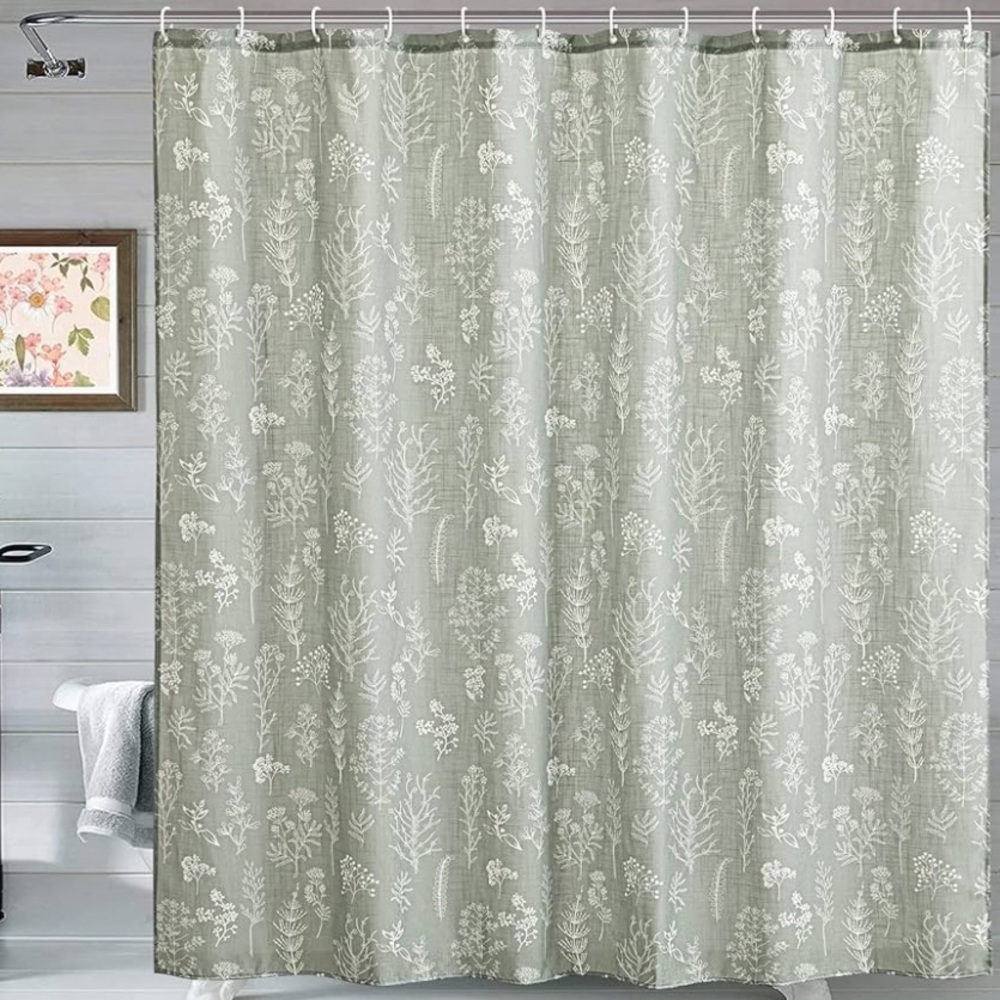 Noble Excellence Meadow Green White Shower Curtain